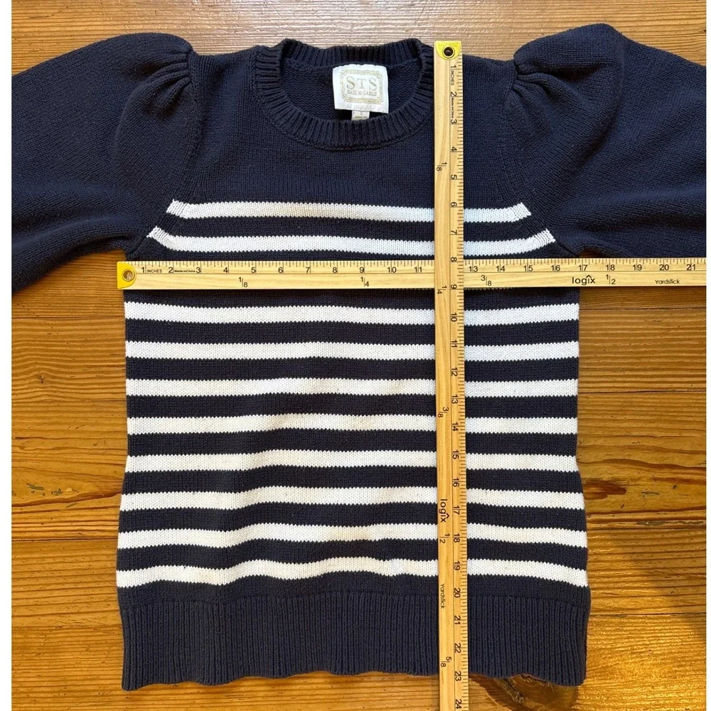 Sail to Sable‎ Sweater Womens Navy Blue Excellent Puff Sleeve Striped SIZE S